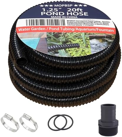 Corrugated Pond Tubing - Flexible, Kinkproof, Reinforced PVC Hose for Water Gardens, Pumps, Waterfalls & Aquaculture (20 Feet Black, 1-1/4 Inch) by MPOBSP
