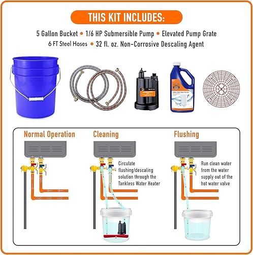 Chromex Tankless Water Heater Flush Kit, Extra Long 12 Ft Hoses with NSF Certified Liquid Descaling Solution and 1/6HP Extra Strength Pump - Image 2