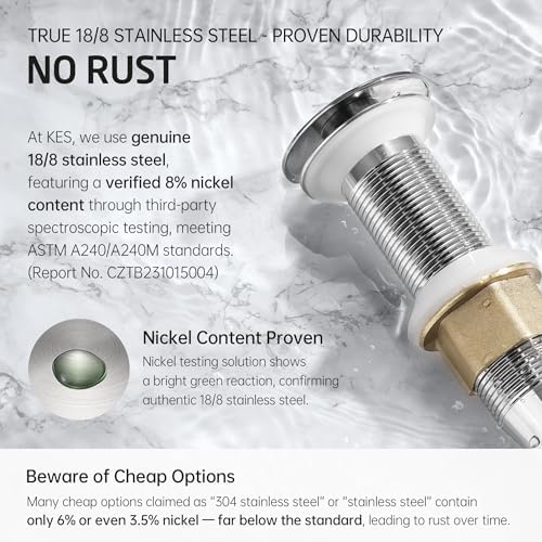 KES Bathroom Sink Drain with Strainer Basket Hair Catcher Anti Clog Pop Up Drain Stopper Vanity Vessel Sink Without Overflow, Polished Chrome S2013D-CH - Image 4