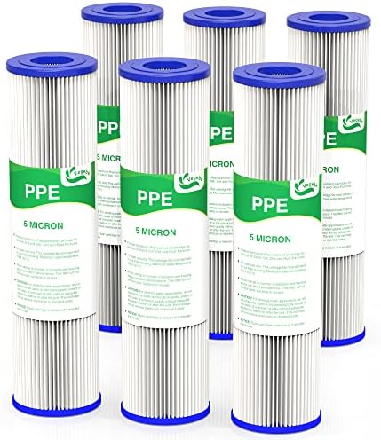 5 Micron Water Filter 10" x 2.5", Pleated Sediment Filters, 6-Pack by Vegebe
