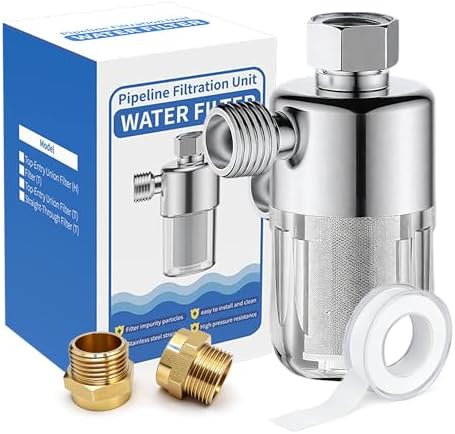 Washing Machine Water Filter, 40 Micron Reusable Brass Inline Sediment Filter, Anti-Scale Hose Pre-Filter for Water Heater, RV, and Toilet Bidet (L Port) by Unknown