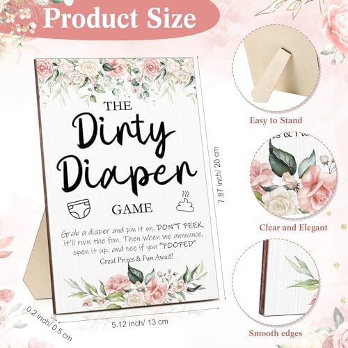 Roowest 51 Pcs Dirty Diaper Baby Shower Games, Pink Flower - Image 2