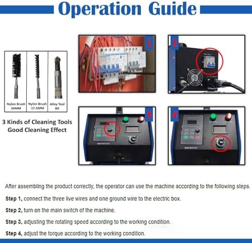 1500W Industrial Boiler Tube Cleaner, Heat Exchanger & Evaporator Cleaning Machine with 26ft Flexible Shaft & Brushes, for 0.47-1.42 Inch (12-36mm) Pipes, 110V/220V - Image 7