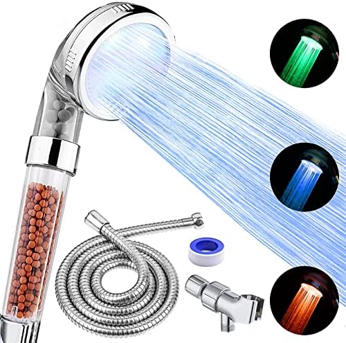 FASTRAS LED Shower Head with Handheld, Shower Head High Pressure Shower Head with Hose & Holder, 3 Water Temperature-Controlled Water Saving Filtered Shower Head for Dry Hair & Skin by FASTRAS