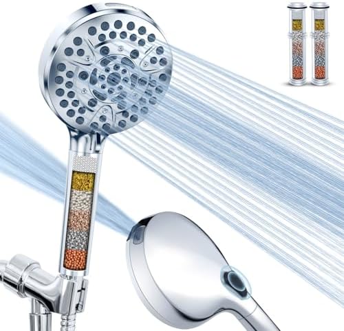 PALAS Filtered Shower Head with Handheld, High Pressure 10-Mode with Filters, Built-in Power Wash, soften hard water Remove Chlorine, Reinforced Hose, Overhead Bracket, Anti-clog nozzle (Chrome) by PALAS