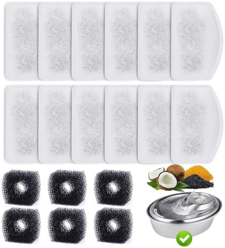 12 Pack Replacement Filters for D60 100oz/3L Automatic Dog Fountain, ZEKIRY Carbon Cat Water Fountain Filter, Triple Filtration Pet Water Dispenser Filters(6Pcs Pump Sponges) by ZEKIRY