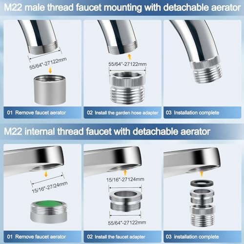 2 Pack Faucet to Hose Adapter with Aerator, Sink to Garden Hose Adapter, Faucet Adapter to Garden Hose for Kitchen and Bathroom, Hose Attachment to Sink, 3/4" GHT Thread Chrome - Image 5