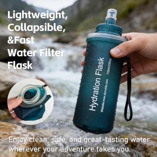 AXEN Collapsible Water Bottle with Filter for Hiking Travel, 1000ml Green - Image 2