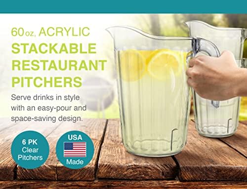 Arrow Clear Plastic Pitcher, 60 oz - 6 pk - Stackable Space-Saving Design - Dishwasher Safe - Ideal for Water, Beer & Juice - BPA Free - Made in USA - Image 2