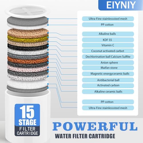 Universal Shower Filter, High Output with Replaceable 15-Stage Cartridge to Remove Chlorine & Impurities, Improve Water Quality for Skin & Hair Care, Chrome，with Bracket Holder (EY-009S) - Image 3