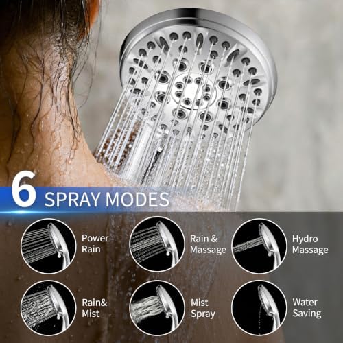 Handheld Shower Head, 6 Spray Modes High Pressure Showerhead, Chrome Finish - Image 2