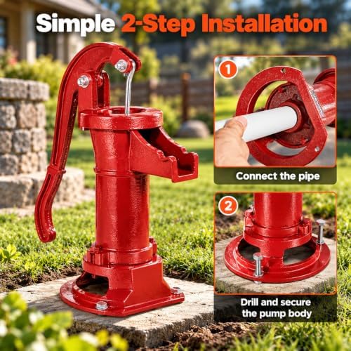 XtremepowerUS Well Hand Pitcher Antique Pitcher Manual Hand Pump Operated up to 25' ft Max Lift Patio Water Well Fountain for Outdoor Garden, Pond, Backyard, Farm - Image 6