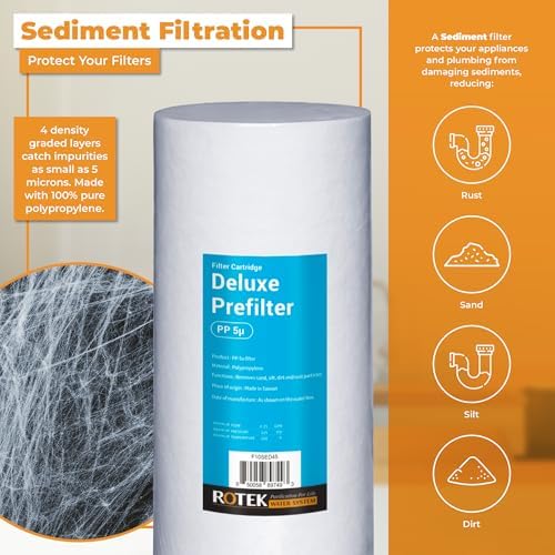 Rotek Water Systems Whole House Water Filtration System | 2-Stage Water Filter System | SED & KDF | Clean Drinking Water | Sediment & KDF Filter | Heavy Metal Reduction | 10 Inch - Image 4