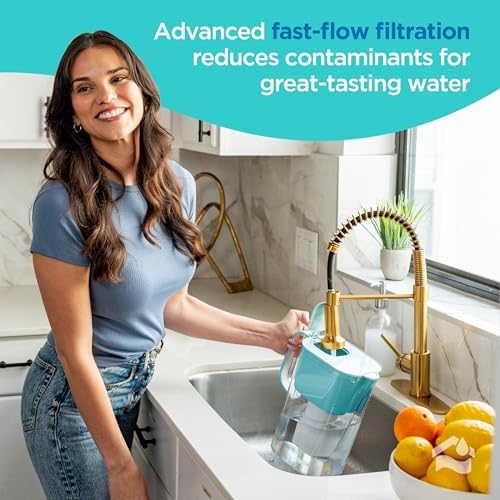 HOMEWATER 10-Cup Pitcher Filter (Teal) – BPA-Free, High-Capacity 2.4L Pitcher with Fast-Flow Carbon Filter, Wide Mouth for Easy Pouring, Removable Filter Replacement, Locking Lid, and Dishwasher-Safe - Image 3