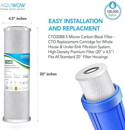 CTO20BB 5 Micron 4.5" x 20" Carbon Block Water Filter Set – Replacement Cartridges for Whole House and Under Sink Systems, Universal Standard Size (1, 20 x 4.5) - Image 2