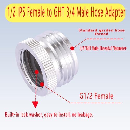 Ceaeso Garden Hose to Shower Valve/Arm Handshower/Shower Pipe Adapter,G1/2 Female to 3/4 GHT Male Garden Hose Adapter，Chrome Finished.… - Image 2