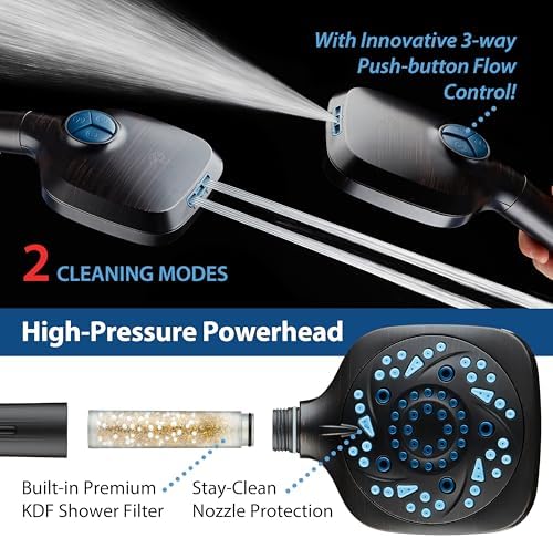 AquaCare High Pressure 10 Spray Mode Filtered Showerhead - Handheld Shower Head Filters Chlorine to Heal Dry Skin, Revive Hair - Dual Power Wash Cleans Tub, Tile, Pets - Hard Water Softener, ORB - Image 5