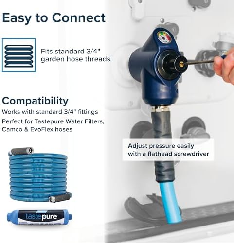 Camco Tastepure 4-in-1 Adjustable RV Water Pressure Regulator - Combines a 90° RV Hose Elbow Design, Pressure Gauge, Adjustable Regulator, & Shut-Off Valve in One RV Accessory (40065) - Image 4