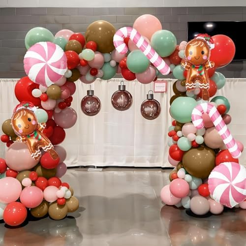 Gingerbread Christmas Balloon Arch Kit, 125PCS Pink Green Brown Holiday Balloon Garland with Gingerbread Man House Foil Balloons for Xmas Party Nutcracker Christmas New Year Birthday Decorations - Image 6