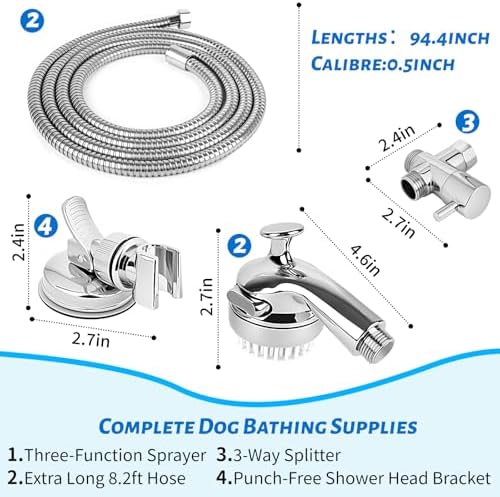 Pet Shower Attachment with 8.2ft Hose & Silicone Brush，Three modes Dog Bathing Tool，Easy Connect to Bathtub Faucet for Dogs Cats Home Use - Image 2