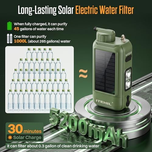 ITEHIL Portable Electric Water Filter, 0.01 Micron Camping Water Purifier with Solar, Outdoor Water Purification System for Camping, Hiking, Emergency & Survival - Image 4
