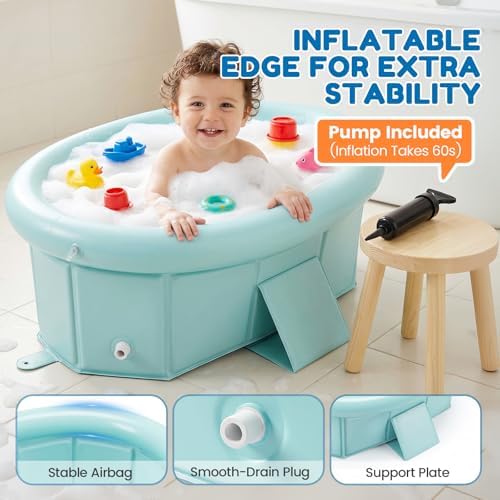 Orzbow Portable Toddler Bathtub with Inflatable Top Edge & Side Drain Plug - Image 5