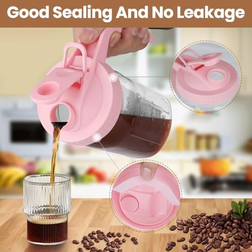 Cold Brew Coffee Maker, 32 oz Mason Jar Pitcher with Stainless Steel Filter, Pour Spout Handle Lid, Heavy Duty Glass Airtight & Leak-Proof for Iced Coffee,Tea & Lemonade - Image 3