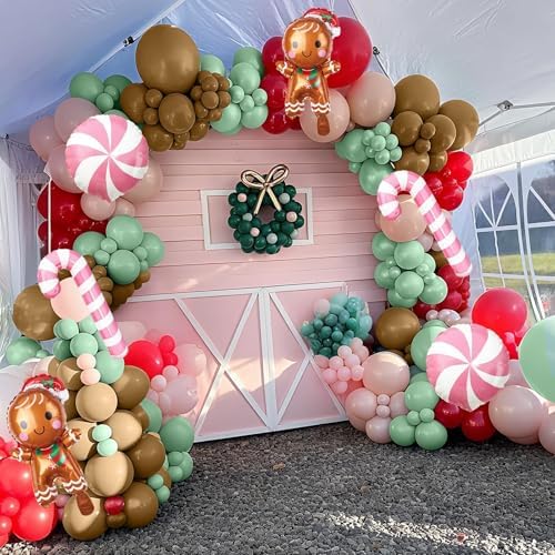 Gingerbread Christmas Balloon Arch Kit, 125PCS Pink Green Brown Holiday Balloon Garland with Gingerbread Man House Foil Balloons for Xmas Party Nutcracker Christmas New Year Birthday Decorations - Image 4