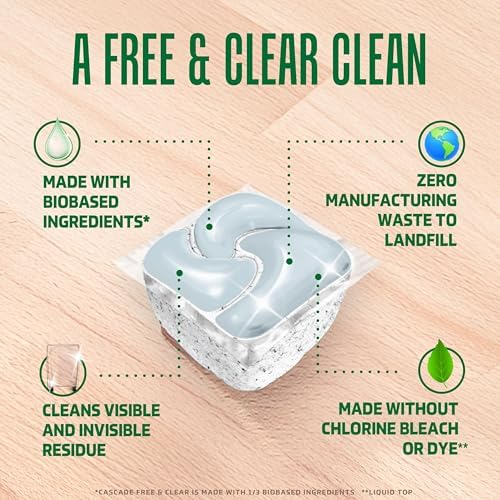 Cascade Free & Clear Dishwasher Pods, Dishwasher Detergent, Dish Detergent Soap, Unscented, 47ct (Pack of 2) - Image 5