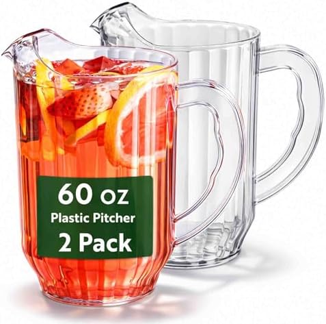 Restaurantware 60 oz Clear Plastic Water Pitchers, Contoured Lip, 2 Count by Restaurantware