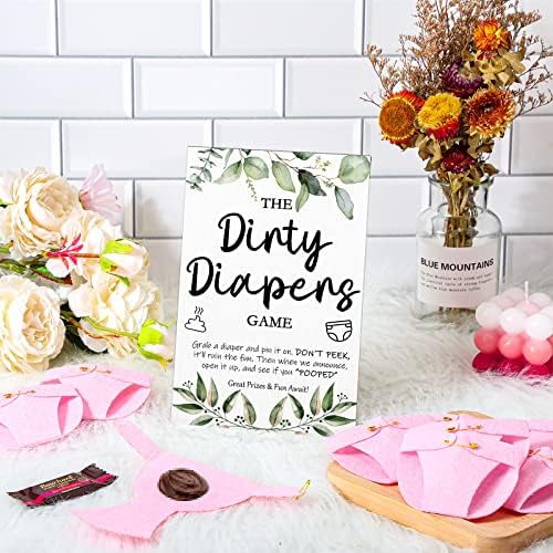 Roowest 51 Pcs Dirty Diaper Baby Shower Games, Greenery Pink - Image 4