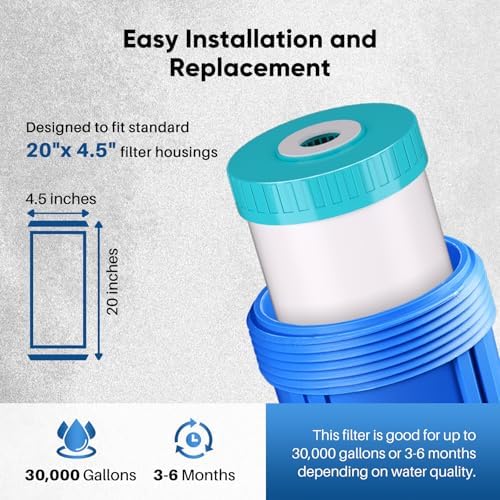 PUREPLUS 20"x4.5" Whole House GAC Water Filter, Granular Activated Carbon - Image 5
