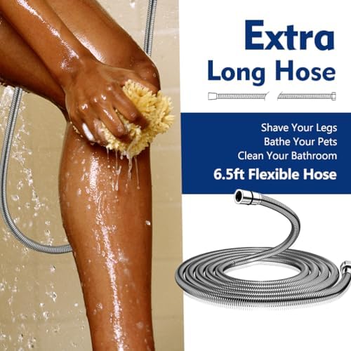 High Pressure 10 Setting Handheld Shower Head, 5" Detachable Showerhead Spray Built-in Power Wash to Clean Tub, Tile & Pets, 79" Extra Long Stainless Steel Hose, Adjustable Bracket - Chrome - Image 2