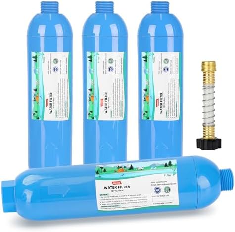 4PK NSF Certified Inline RV Drinking Water Filter & Flexible Hose Protector by OULEME