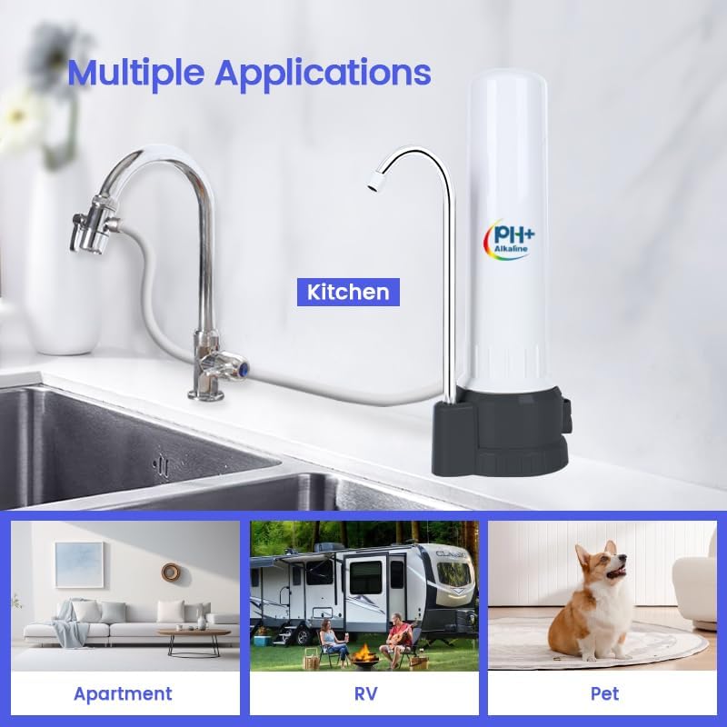 Countertop Filter Water System, 5-Stage Alkaline Water Filter, 8000 Gallons Faucet Water Filter with 1 Washable Ceramic Filter (BS-10-M12) - Image 4
