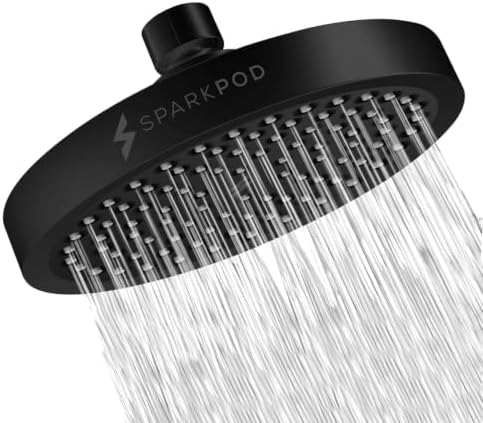 SparkPod Rain Shower Head, 6 Inch Round, Midnight Black Matte Finish by SparkPod