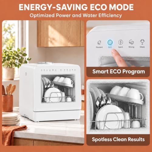 Countertop Dishwasher 5L Tank Water Softener No Hookup, White - Image 7