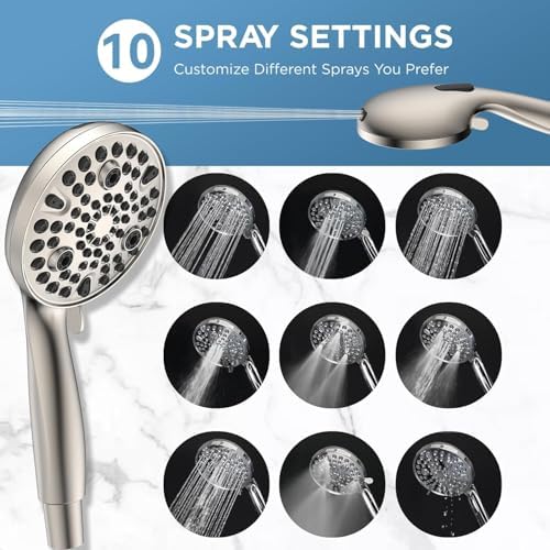 Dual Handheld Shower Head Combo, 2-in-1 Rain Shower Heads System Wide Rainfall Shower Head and 10 Modes High Pressure Hand Held Showerhead with Built-in Power Wash - Brushed Nickel - Image 7