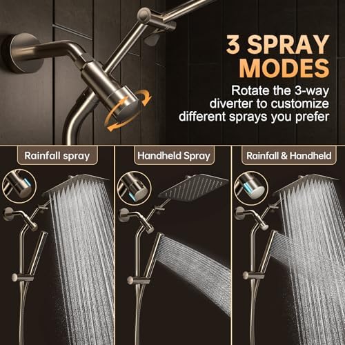 Veken All Metal 10" Luxurious Brushed Nickel Rain Shower Head with Handheld - Image 4