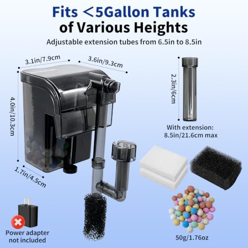 Small Aquarium Filter Up to 5 gallon Hang On Back Slim Fish Tank Filter - Image 2