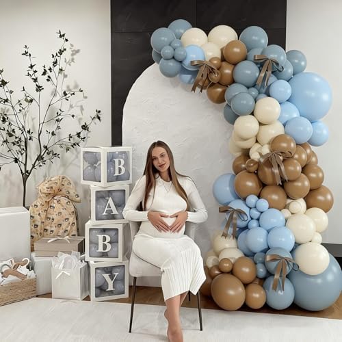 Dusty Blue Brown Balloon Arch Kit for Bear Baby Shower - Image 2