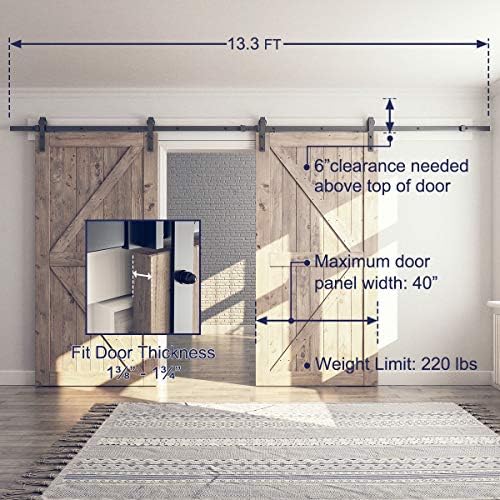 SMARTSTANDARD 13 FT Double Barn Door Hardware Kit, Fit 36-40" W Door Panel - Image 4