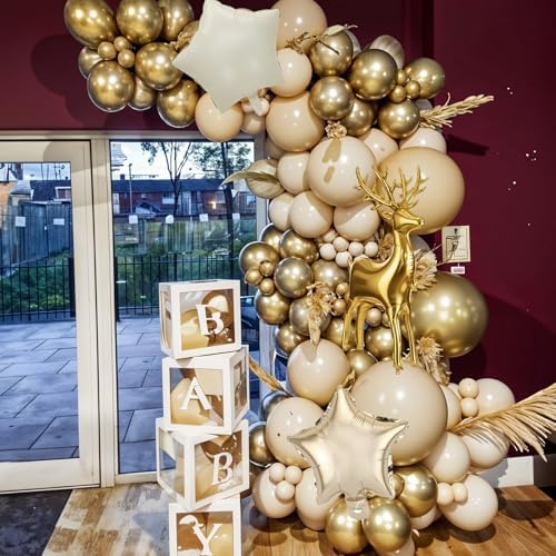 121PCS Christmas Balloon Garland Arch Kit, Pearl Sand White and Gold Balloons with Star Reindeer Mylar Foil Balloon for Holiday Xmas Party Wedding Anniversary Prom New Years Eve Decorations - Image 6