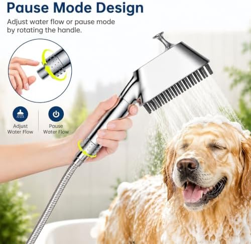 3 Mode Dog Shower Attachment with Pause Mode, Dog shower Sprayer with 100 Inches Hose, Metal Diverter, Adhesive Holder, for Fast and Easy Dog Bathing and Cleaning Indoor and Outdoor - Image 3