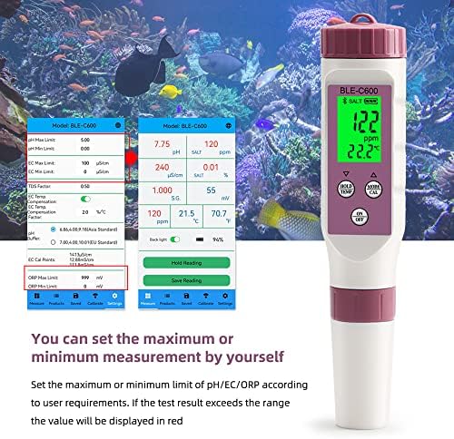 7 in 1 PH Meter PH Tester,0.01 High Accuracy Digital PH Meter for Water,PH/TDS/EC/ORP/S.G/Salt/Temp Tester,TDS Meter Water Tester for Drinking Water,Hydroponics,Plants,Aquarium and Pool - Image 4