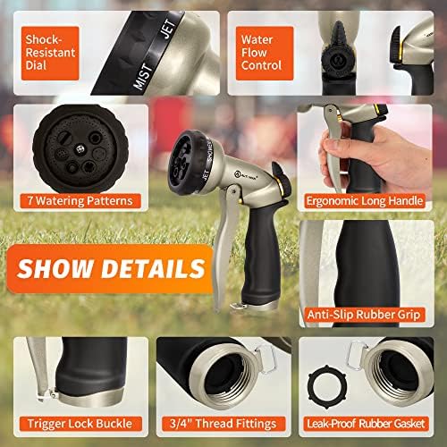 AUTOMAN Garden Hose Nozzle - 7 Patterns Sprayer, 100% Metal High Pressure Spray Nozzle, Labor-Saving Design, Heavy Duty Water Hose Nozzle for Garden Watering, Car Washing, Window Cleaning,Pets Bathing - Image 3
