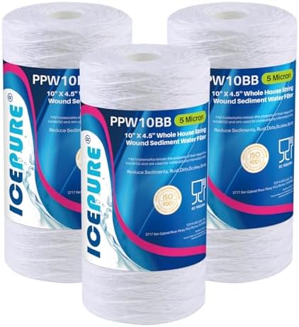 ICEPURE 5 Micron 10”*4.5'' Whole House Sediment String Wound Water Filter Replacement filter for 84637, WPX5BB97P, PC10, 355214-45, 355215-45, WP10BB97P, WP5BB97P, 3PACK by ICEPURE