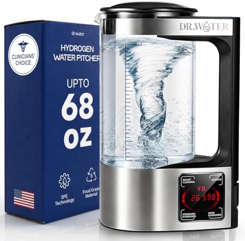 HydroPitcher | 68 Oz Hydrogen Water Pitcher - BPA Free Rich Hydrogen Water Generator - Electrolysis Jug with SPE/PEM Technology Hydrogen Water Machine | Chlorine Free Large Hydrogen Water Bottle by DrWater