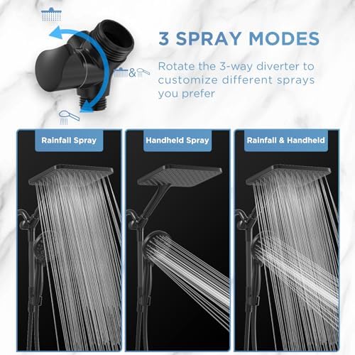 Dual Handheld Shower Head Combo, 2-in-1 Rain Shower Heads System Wide Rainfall Shower Head and 10 Modes High Pressure Hand Held Showerhead with Built-in Power Wash - Image 6