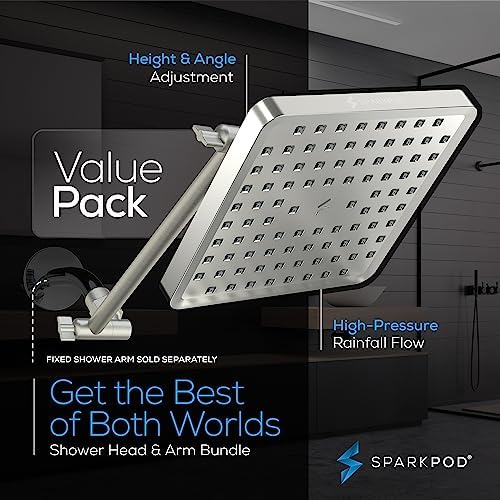 SparkPod Square Rain Shower Head with Extension Arm - Height Adjustable Shower Head with High Pressure Performance - Easy 1-Minute Installation (8" Square, Elegant Brushed Nickel) - Image 3